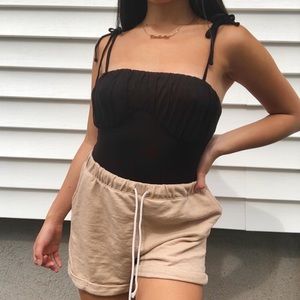 forever 21 black tie strap shirred bust bodysuit